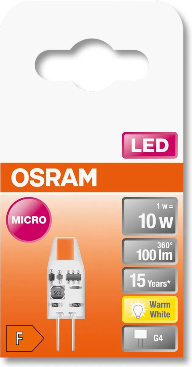 Osram LED Pin Micro Capsule G4 1W 100lm - Zeer Warm Wit