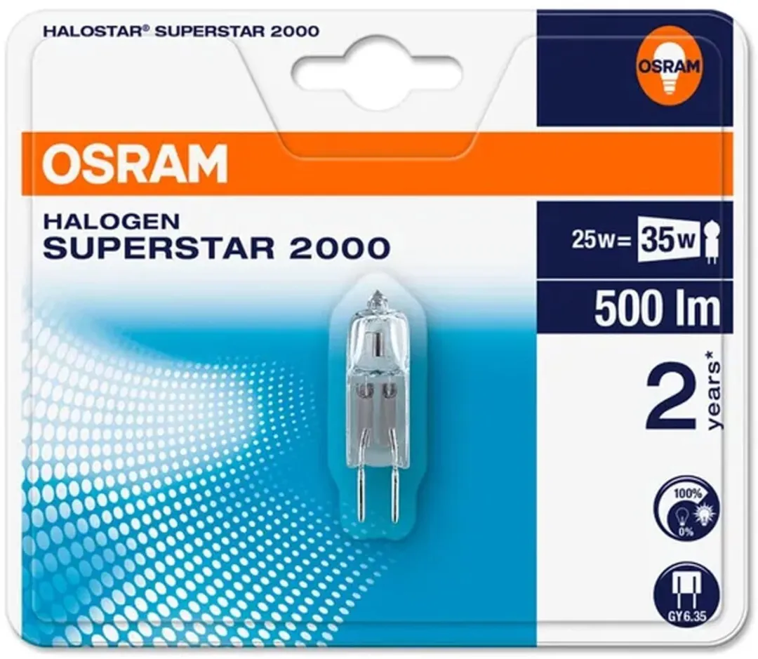 Osram GY6.35 Halogeenlamp 12V 25W 2900K - 2 Stuks