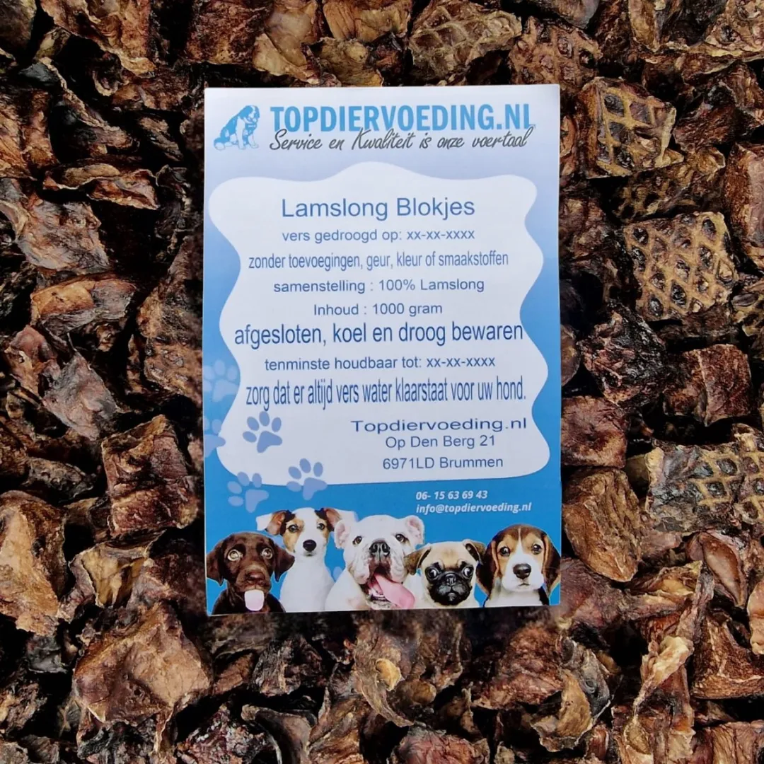 Topdiervoeding Lamslong Blokjes Hondensnacks 1kg
