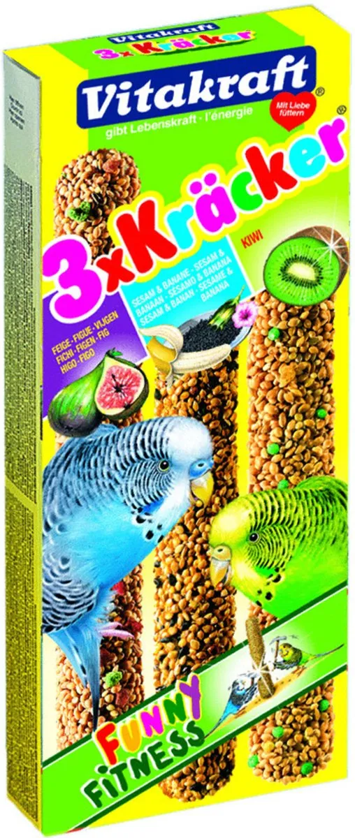 Vitakraft Parkiet Kracker Vijgen/Banaan/Sesam/Kiwi - 3 Stuks