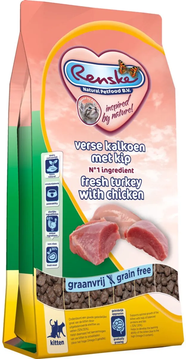 Renske Super Premium Droog Kat Kitten Kalkoen & Kip 400g - 8 Stuks