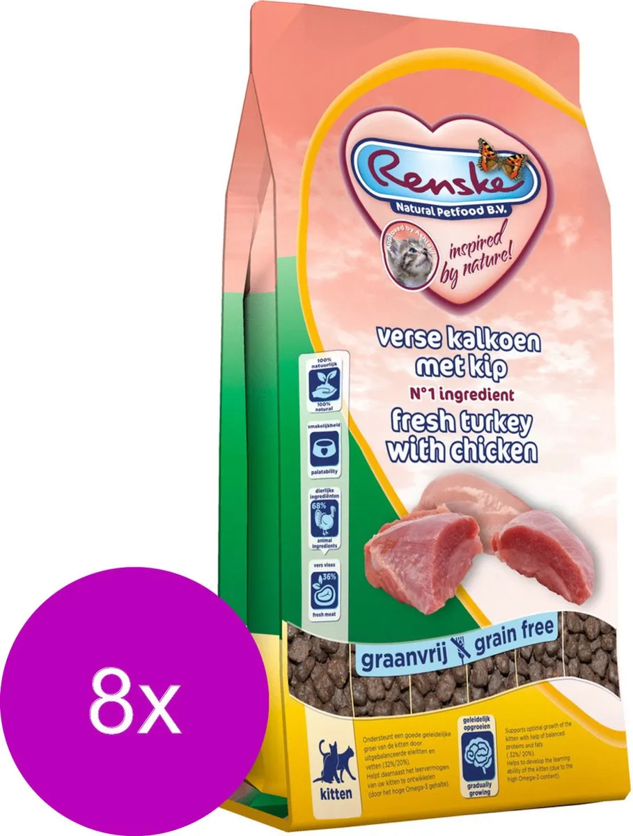 Renske Super Premium Droog Kat Kitten Kalkoen & Kip 400g - 8 Stuks