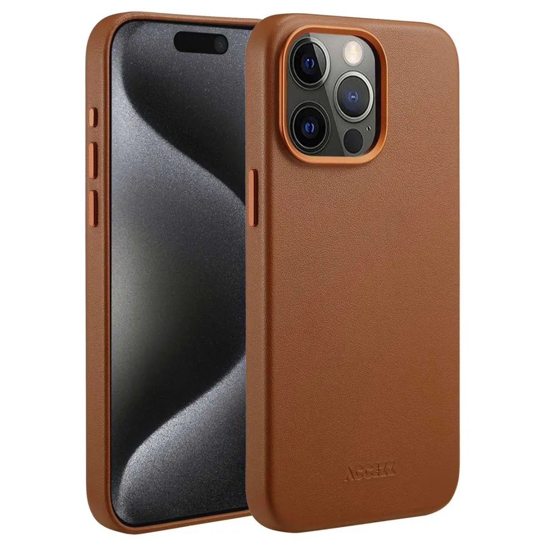 Accezz Hoesje iPhone 15 Pro Max - MagSafe Leder Sienna Brown