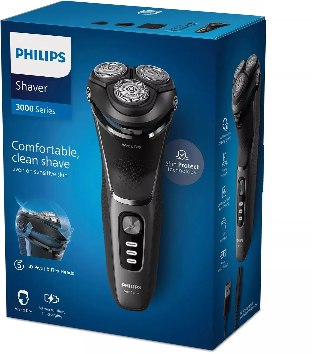 Philips Shaver 3000 Series S3343/13 Elektrisch Scheerapparaat - 3 Mesjes - Donkergrijs