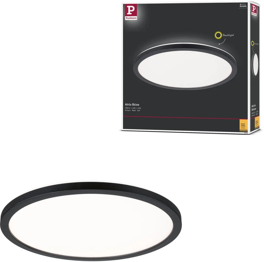 Paulmann Atria Shine LED-paneel 16W 1600lm 3000K - Zwart
