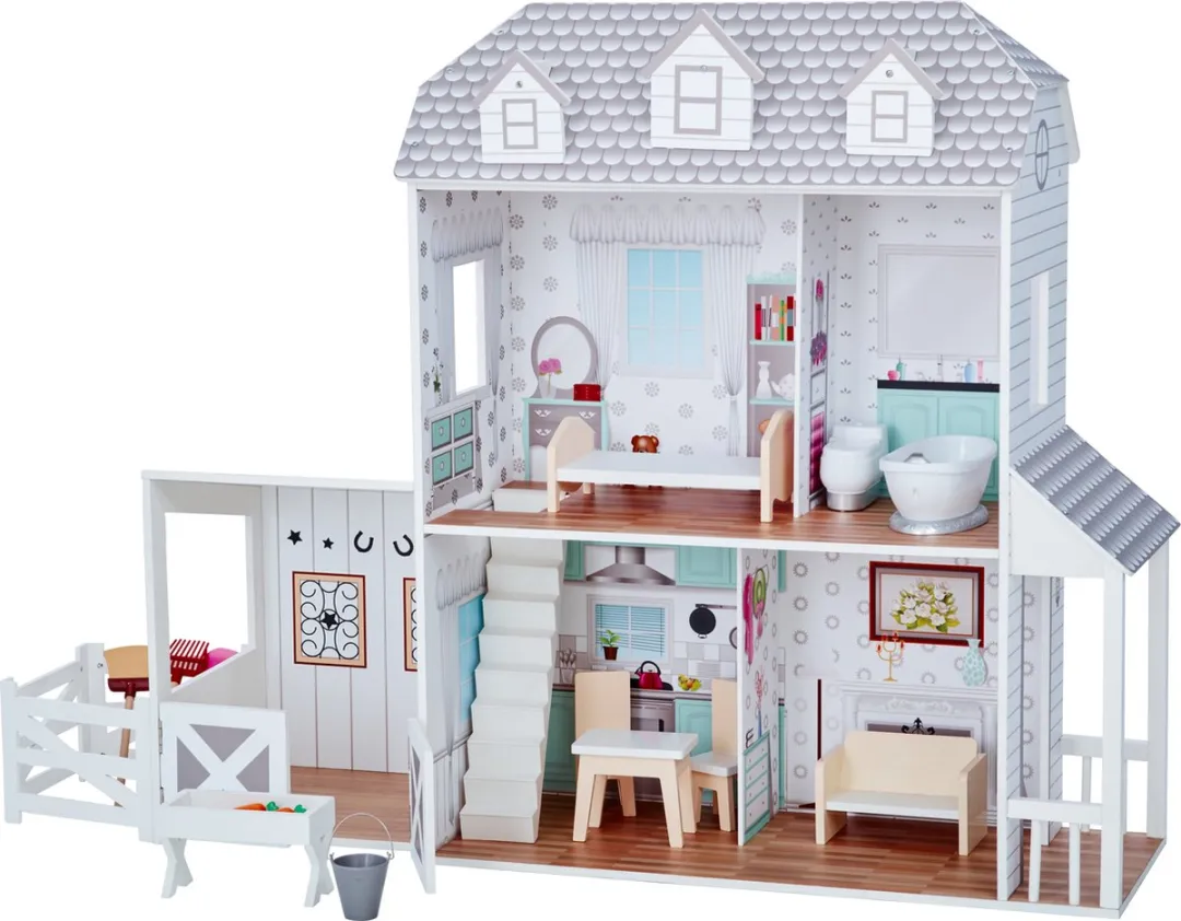 Teamson Kids Houten Poppenhuis Wit/Grijs