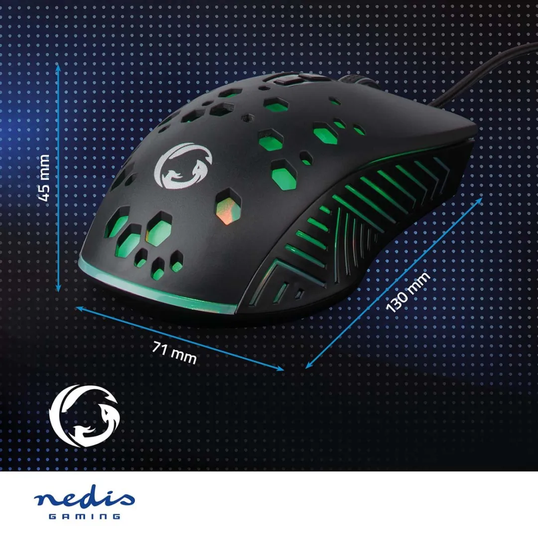 Nedis GMWD410BK Gaming Muis - Bedraad - 7200 DPI - Zwart
