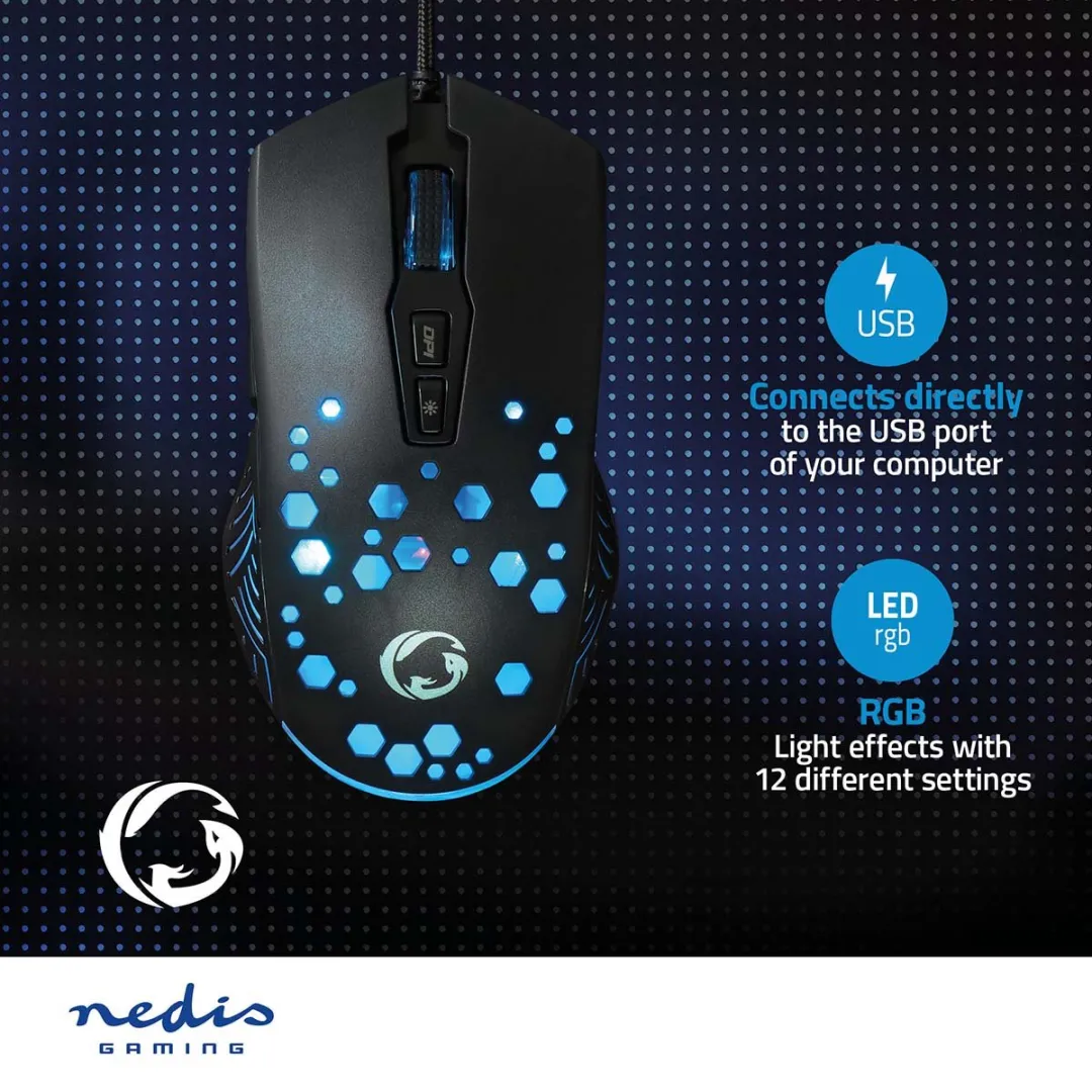 Nedis GMWD410BK Gaming Muis - Bedraad - 7200 DPI - Zwart - afbeelding 6 van 6