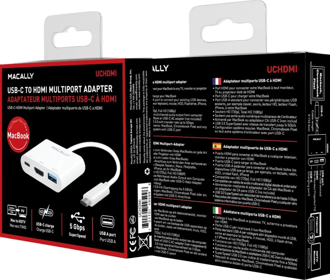 Macally UCHDMI4K USB-C Adapter 3-in-1 - 4K HDMI & 2x USB - Wit