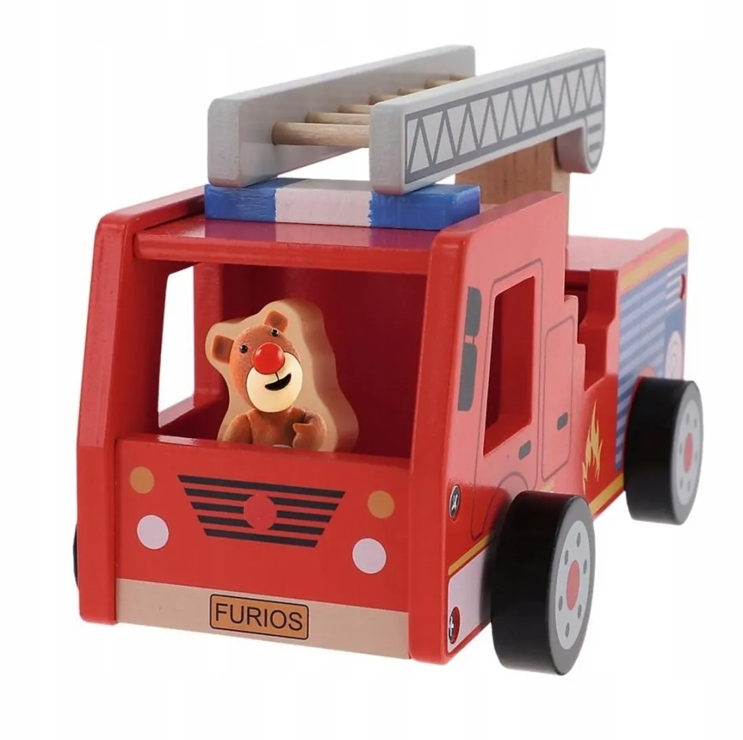 Trefl Houten Brandweerwagen Bobaski en Beer - Rood - afbeelding 2 van 2