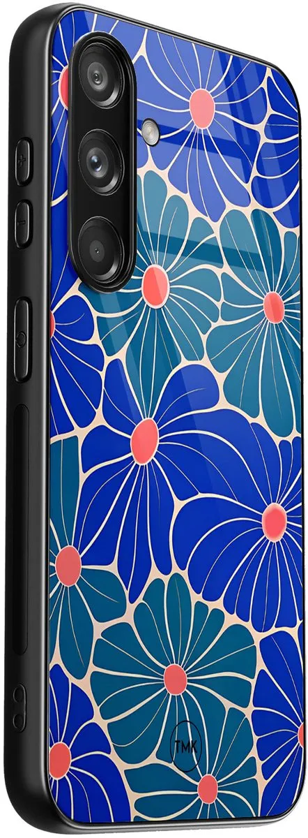 Casevibes S/S24/glas/002 Hoesje Samsung Galaxy S24 - Indigo Bloemen Blauw - afbeelding 2 van 3