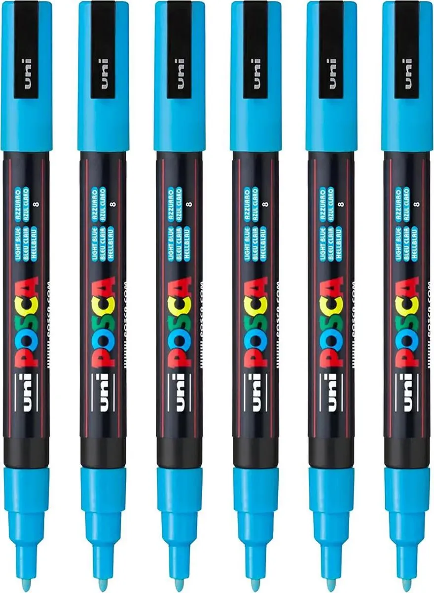 Posca PC-3M Fine Tip Verfstiften - Lichtblauw - 6 Stuks