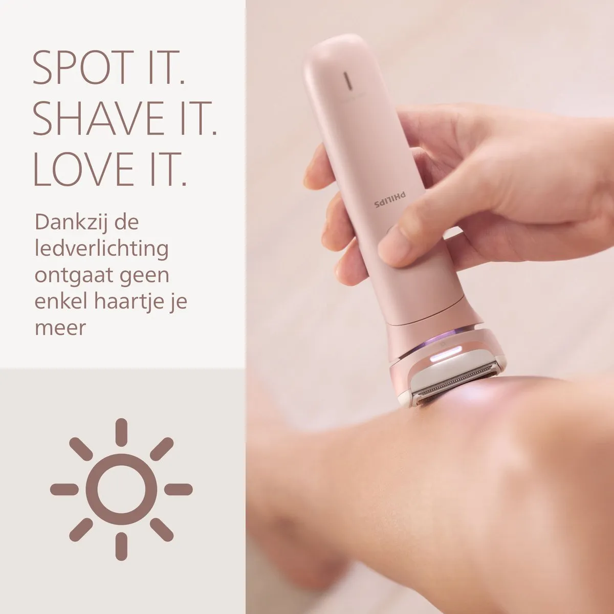 Philips Series 8000 Ladyshave | Een gladde scheerbeurt, zelfs op moeilijk bereikbare plekken | Met ingebouwd LED-lampje, 2 snelheidsstanden en 1 accessoire | Pink | BRL129/00