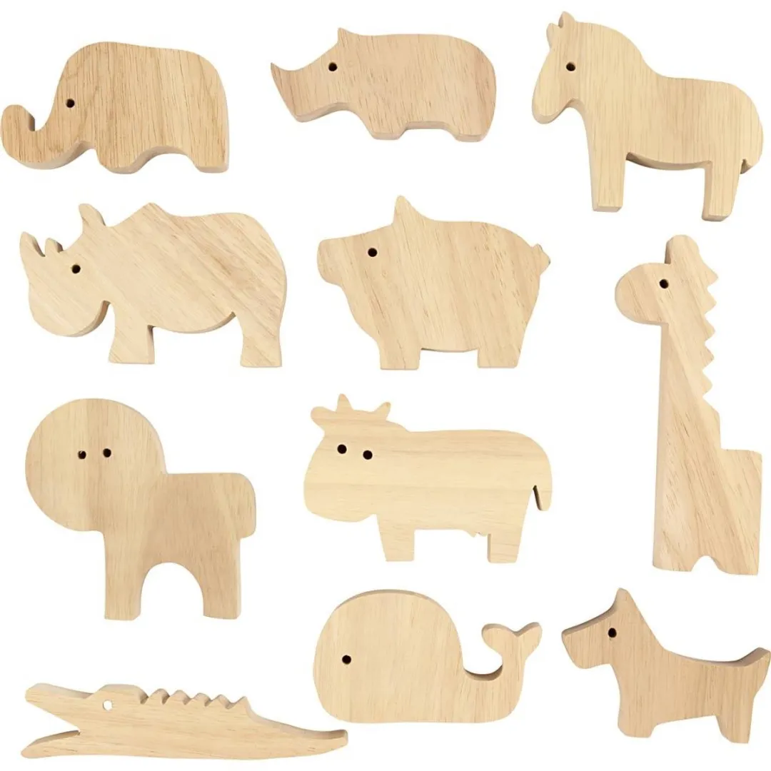 Creativ Company Houten Dieren Boerderij & Safari - 44 Stuks Multicolor