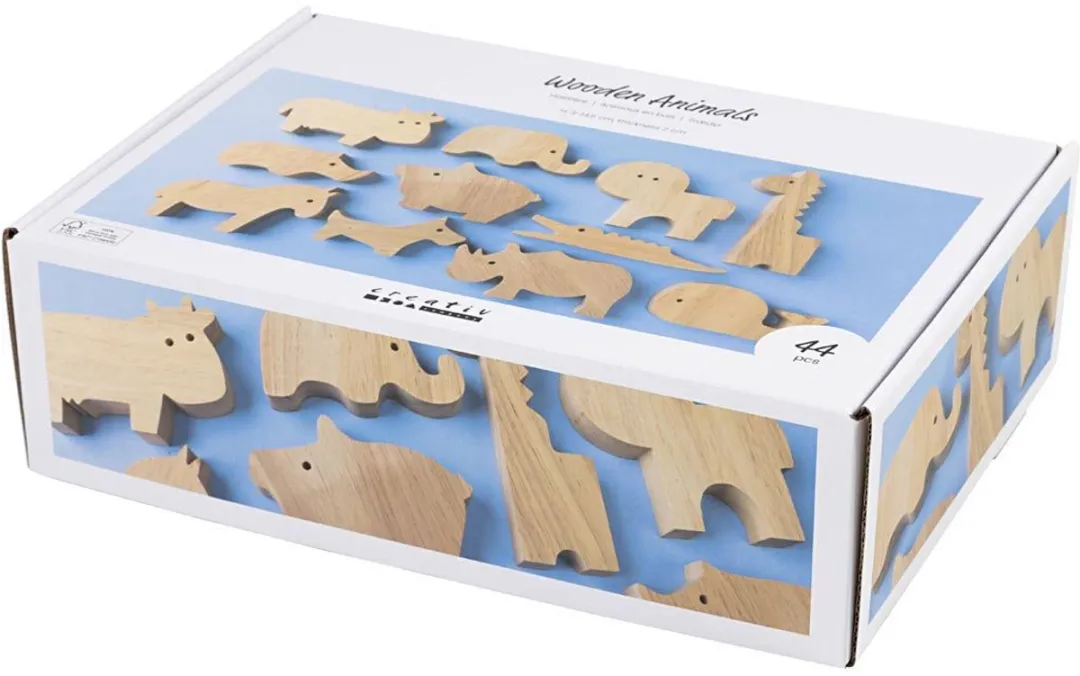 Creativ Company Houten Dieren Boerderij & Safari - 44 Stuks Multicolor