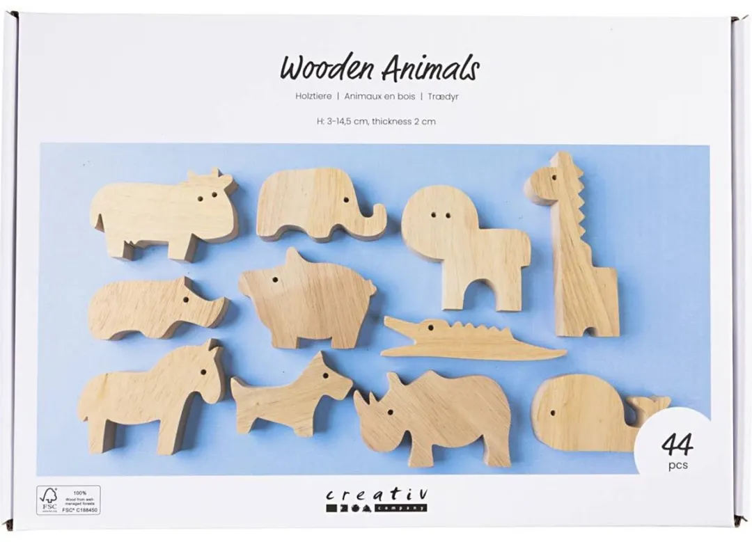 Creativ Company Houten Dieren Boerderij & Safari - 44 Stuks Multicolor