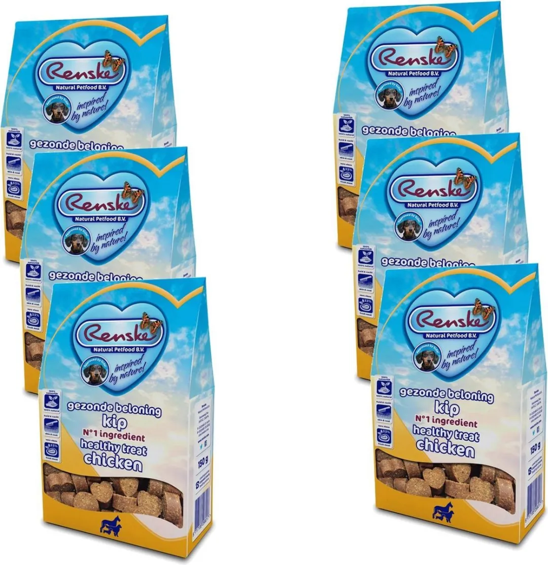 Renske Gezonde Beloning Hartjes 150g - 6 Stuks Kip