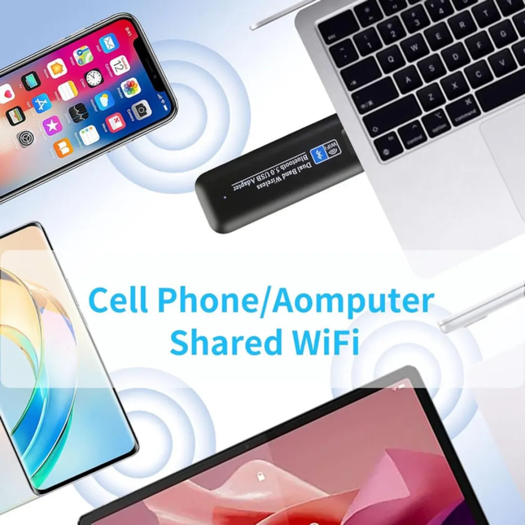 NÖRDIC BTWF-103 USB Adapter - Bluetooth 5.0 & WiFi 6 - 1300 Mbps - Zwart