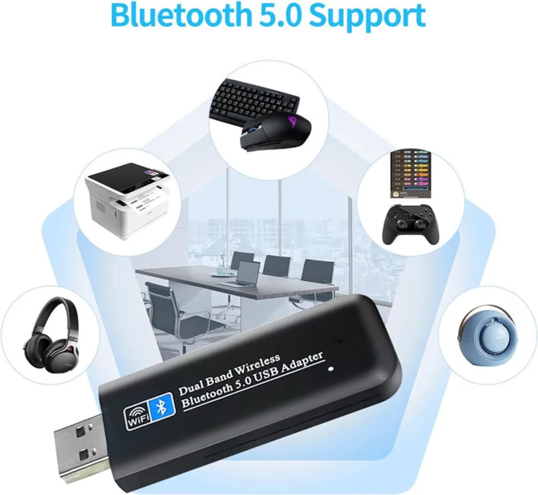 NÖRDIC BTWF-103 USB Adapter - Bluetooth 5.0 & WiFi 6 - 1300 Mbps - Zwart