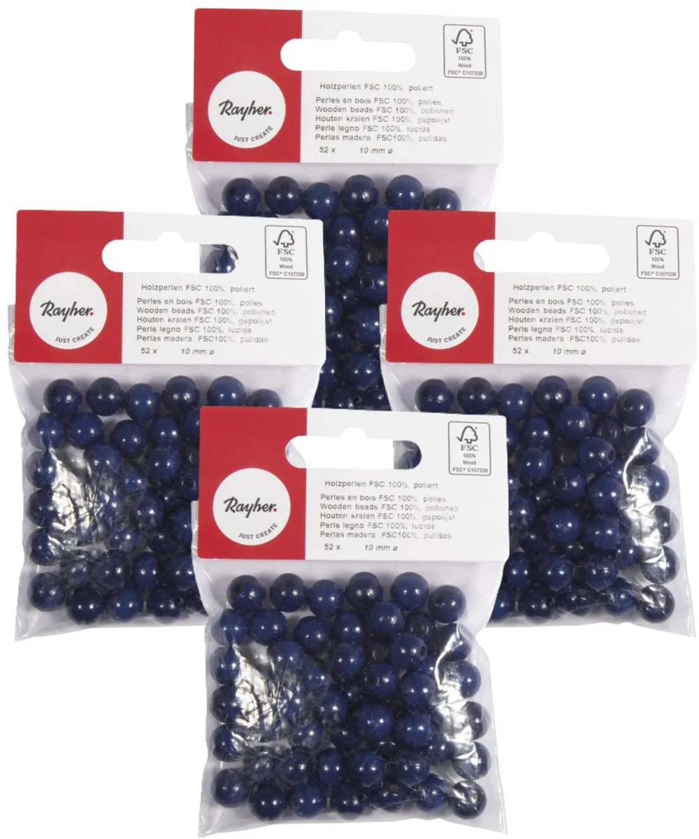 Rayher Houten Kralen 10mm - 208 Stuks - Donkerblauw