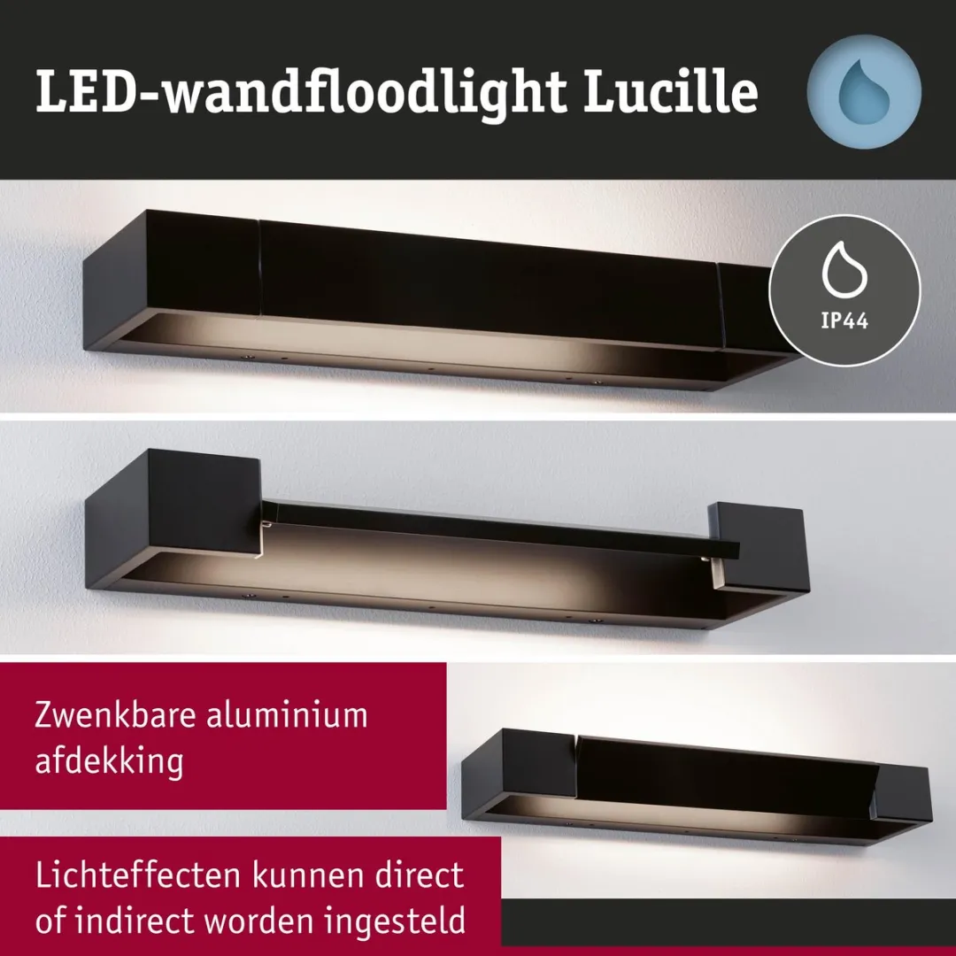 Paulmann Lucille LED Wandlamp IP44 1000lm - Zwart - afbeelding 6 van 6