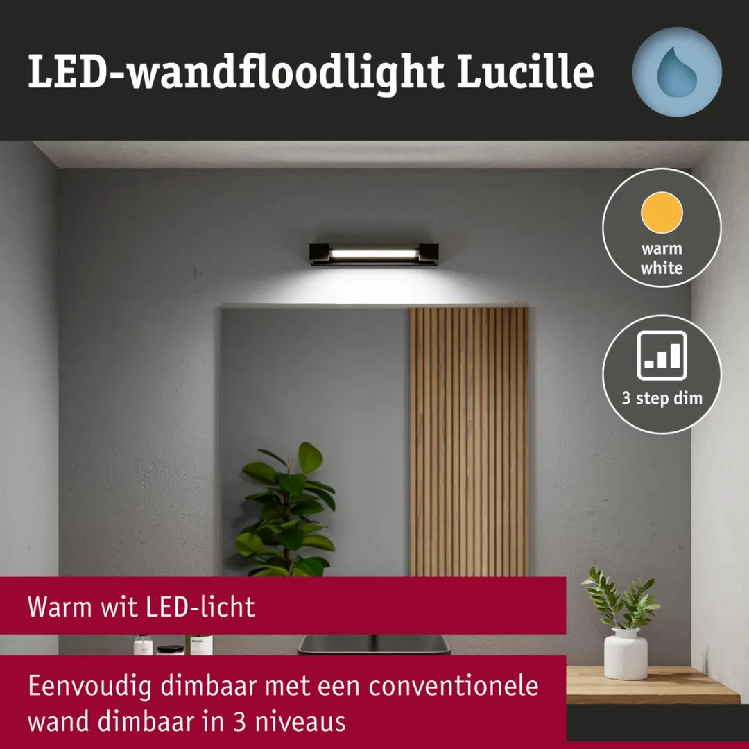 Paulmann Lucille LED Wandlamp IP44 1000lm - Zwart