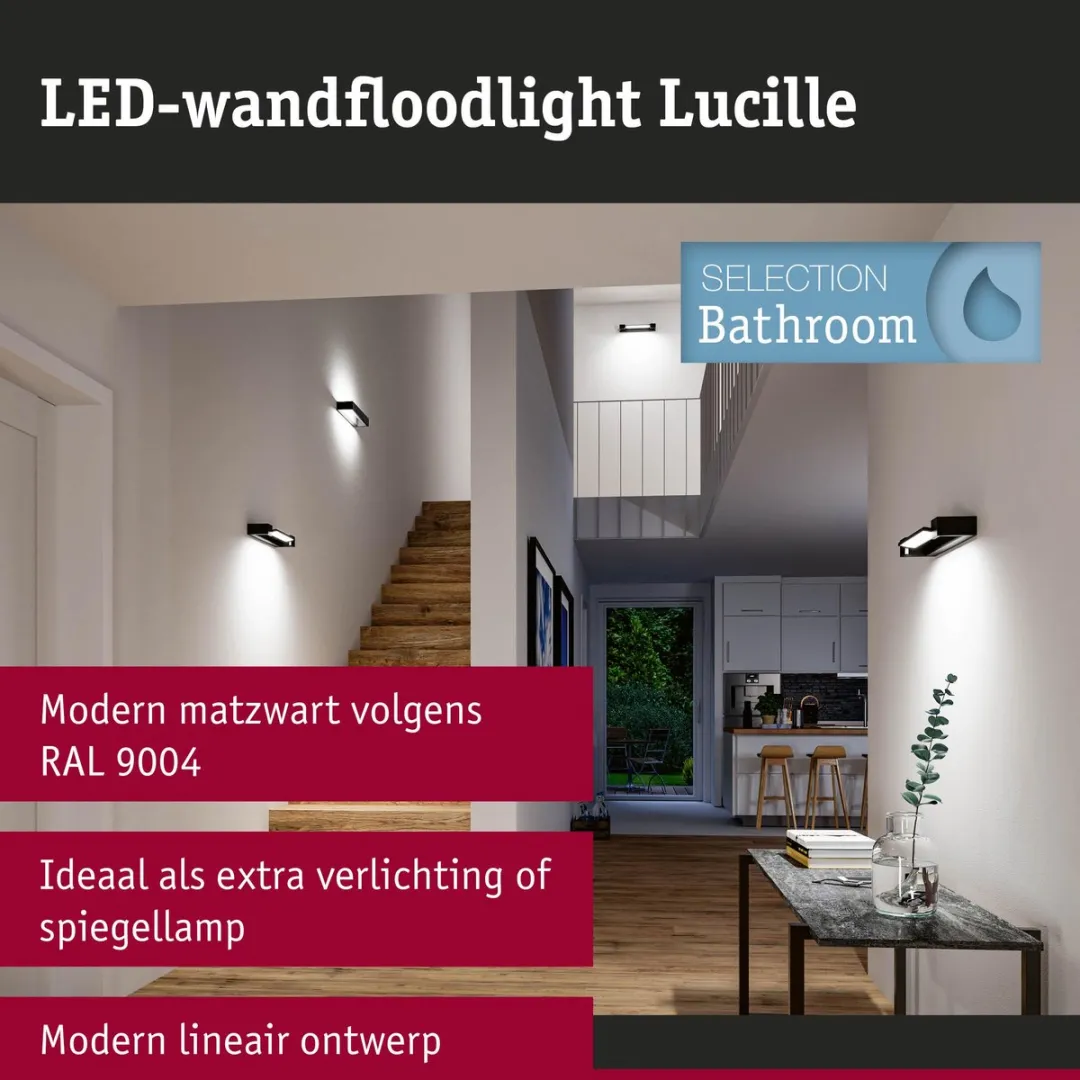 Paulmann Lucille LED Wandlamp IP44 1000lm - Zwart