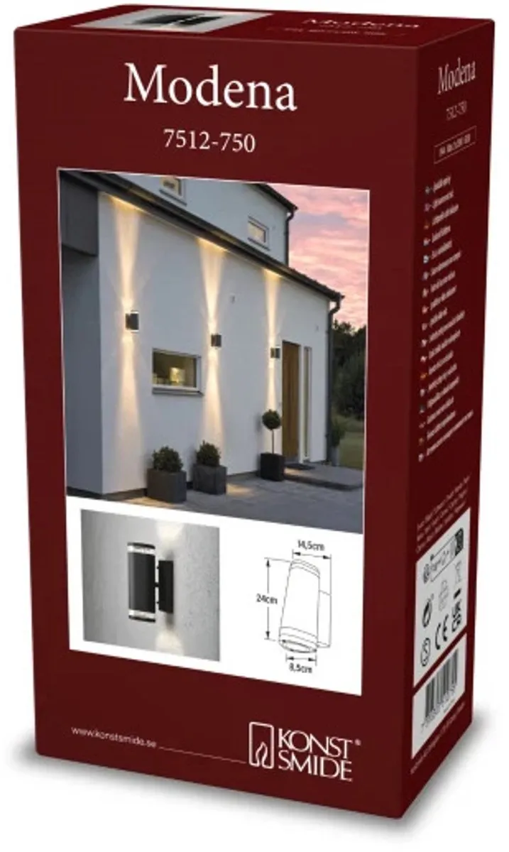 Konstsmide Modena Wandspot Twin GU10 - 2x70W - Matzwart