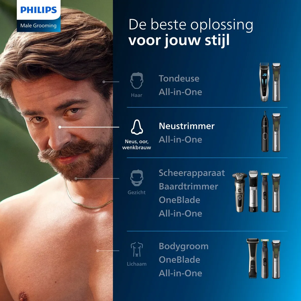 Philips Series 3000 NT3650/16 Neus-Oor-Wenkbrauwtrimmer - Grijs