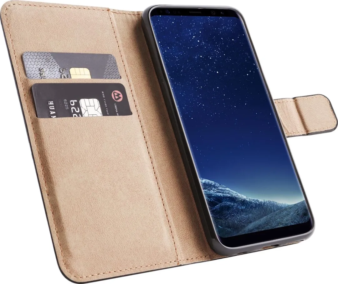 BMAX Leren Book Case Hoesje Samsung Galaxy S8+ - 2 Pasjes - Zwart