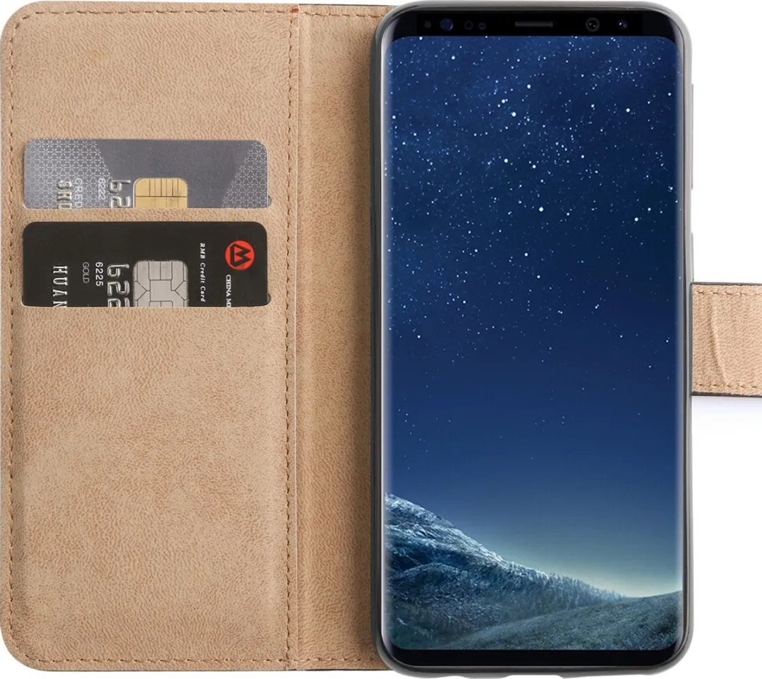 BMAX Leren Book Case Hoesje Samsung Galaxy S8+ - 2 Pasjes - Zwart