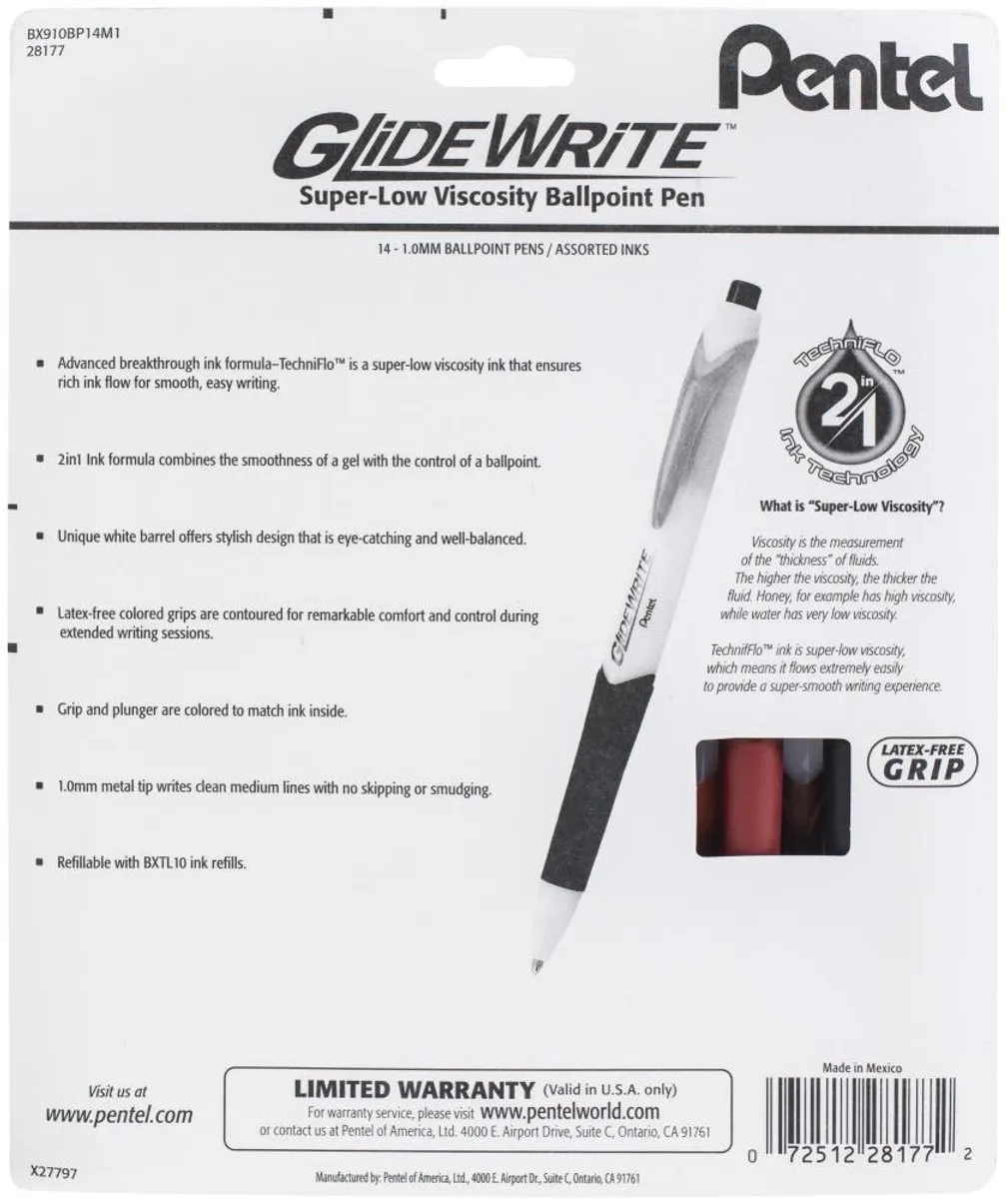 Pentel GlideWrite Balpennen 1.0mm - 14 Stuks - Diverse kleuren