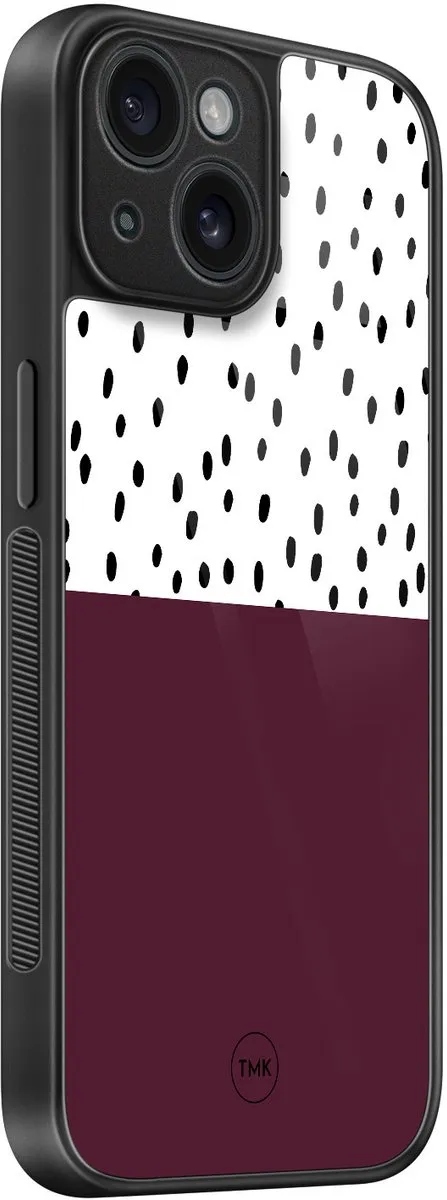 Casevibes iPhone 15 Hoesje - Paars Burgundy Dots - TPU Glossy