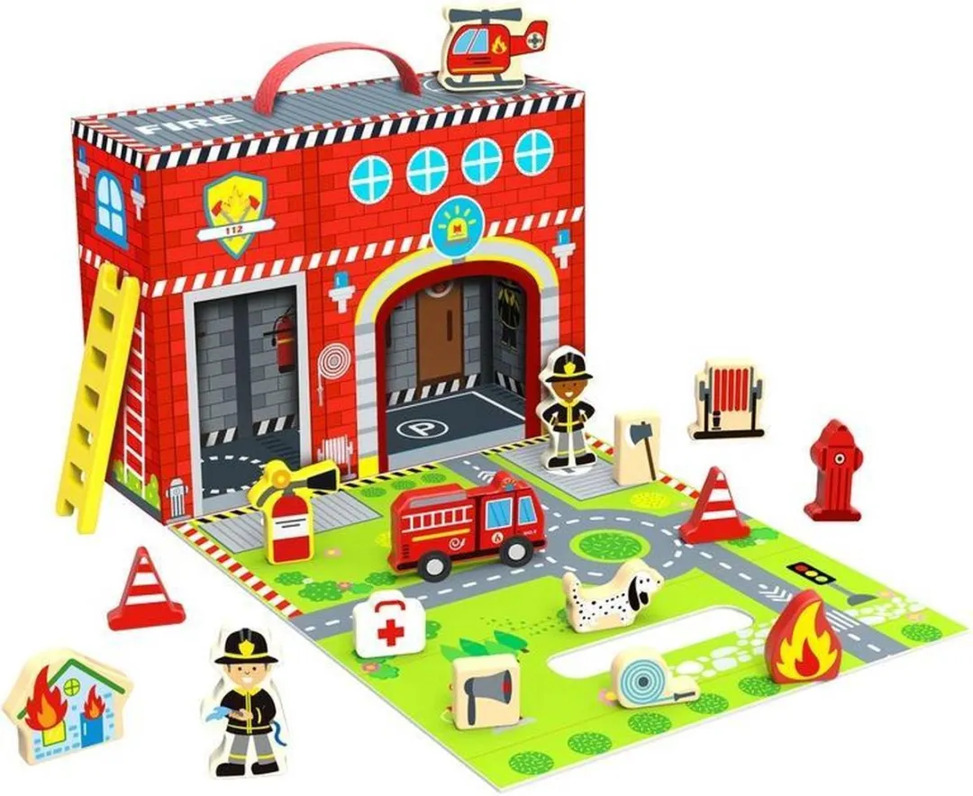 Tooky Toy Poppenhuis Brandweer 3-delig TY203 - Multicolor