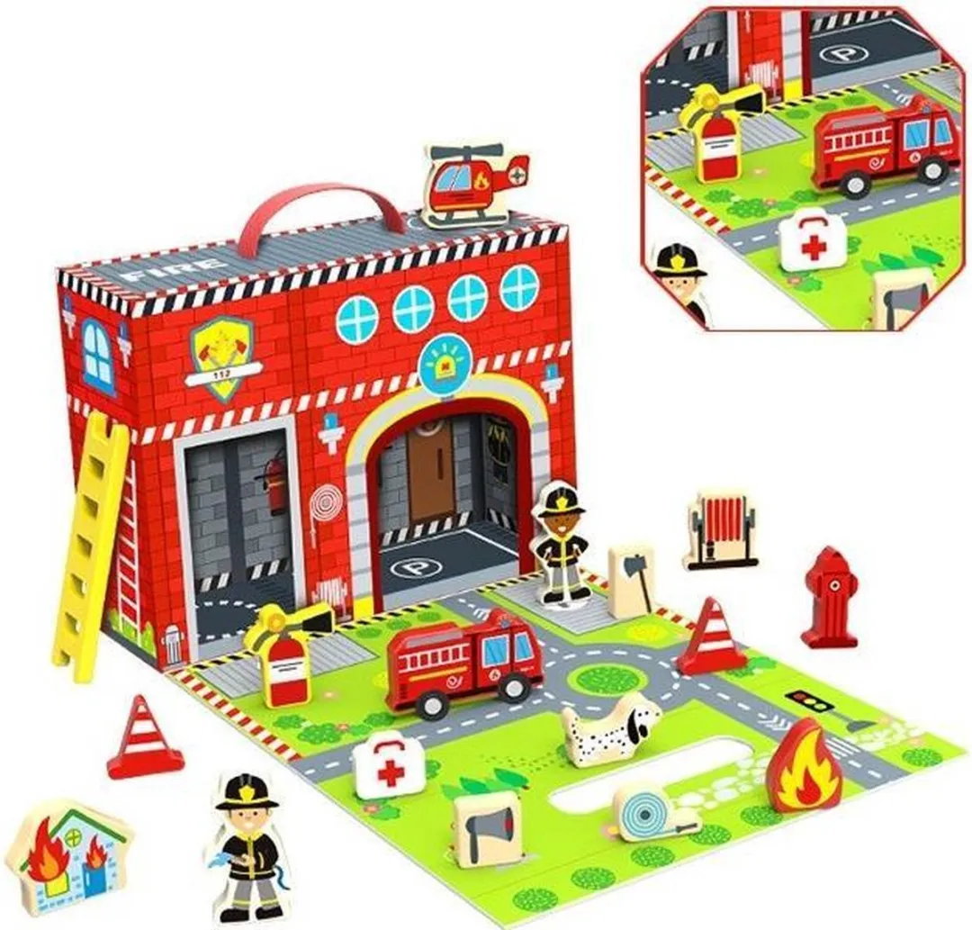 Tooky Toy Poppenhuis Brandweer 3-delig TY203 - Multicolor