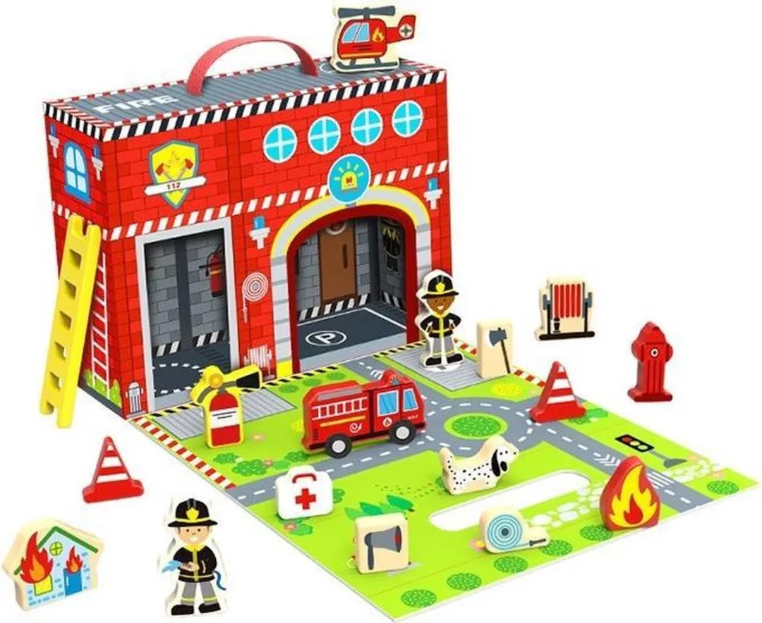 Tooky Toy Poppenhuis Brandweer 3-delig TY203