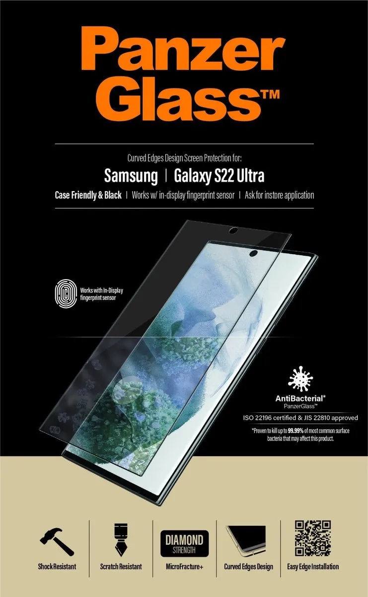 PanzerGlass Screenprotector Samsung Galaxy S22 Ultra - Zwart - afbeelding 6 van 6