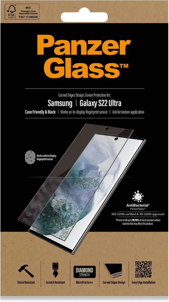 PanzerGlass Screenprotector Samsung Galaxy S22 Ultra - Zwart