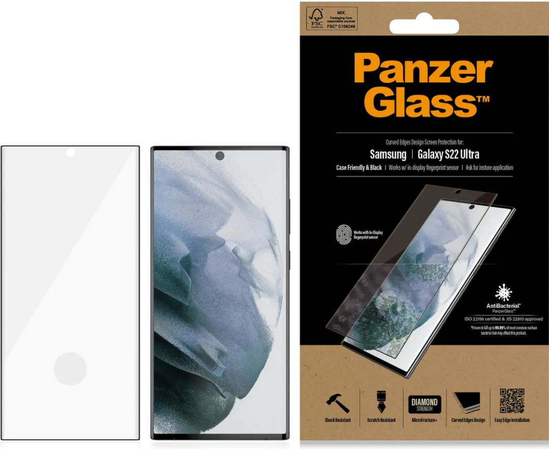PanzerGlass Screenprotector Samsung Galaxy S22 Ultra - Zwart