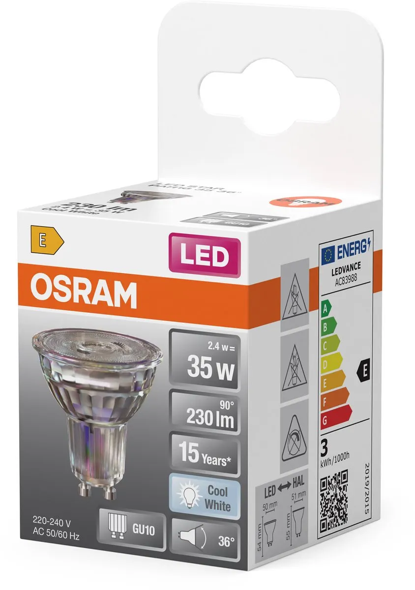 Osram LED Spot Star PAR16 GU10 2,4W - 36° - 230lm - 4000K Koelwit