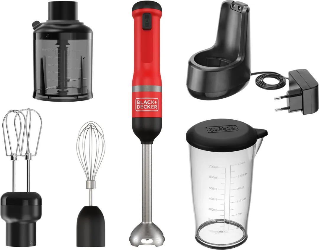 BLACK+DECKER BCKM1014KR Draadloze Staafmixer - 5 Snelheden - Rood