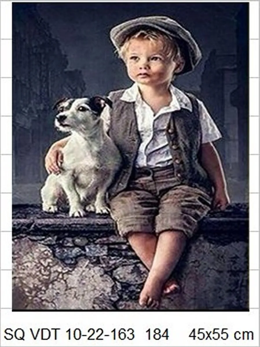 VDTOYS Diamond Painting VDTC184 - Groot formaat 45x55cm - 'Boy and Dog'