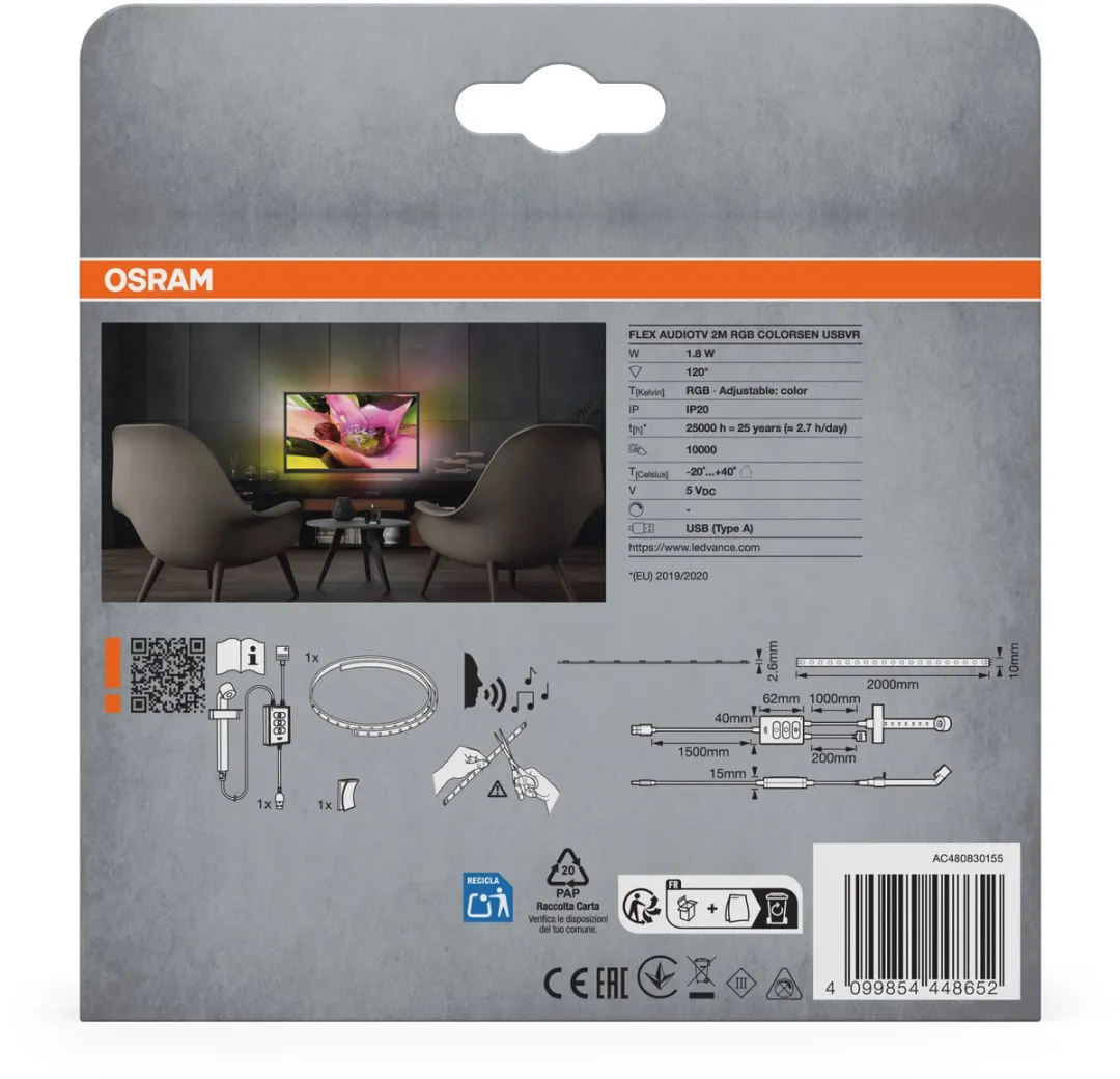 Osram Flex Audio TV LED Strip 2m RGB - Wit - USB - IP20 - afbeelding 2 van 6