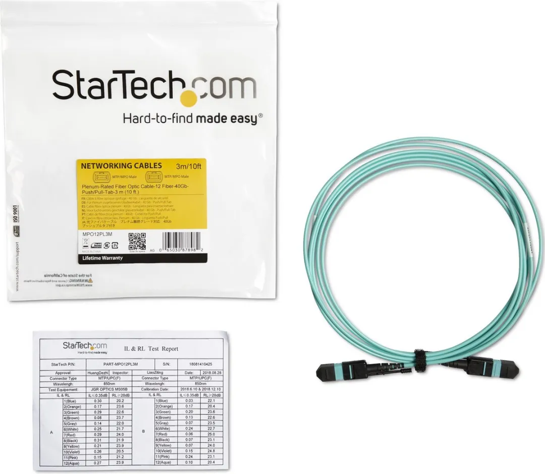 Startech MPO12PL3M Glasvezelkabel 3m OM3 MPO/MTP - Aqua