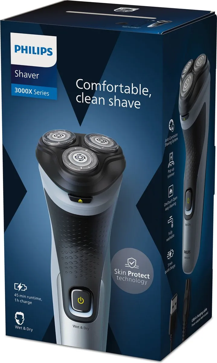Philips Shaver 3000X Series X3063/00 - Elektrisch scheerapparaat - Blauw