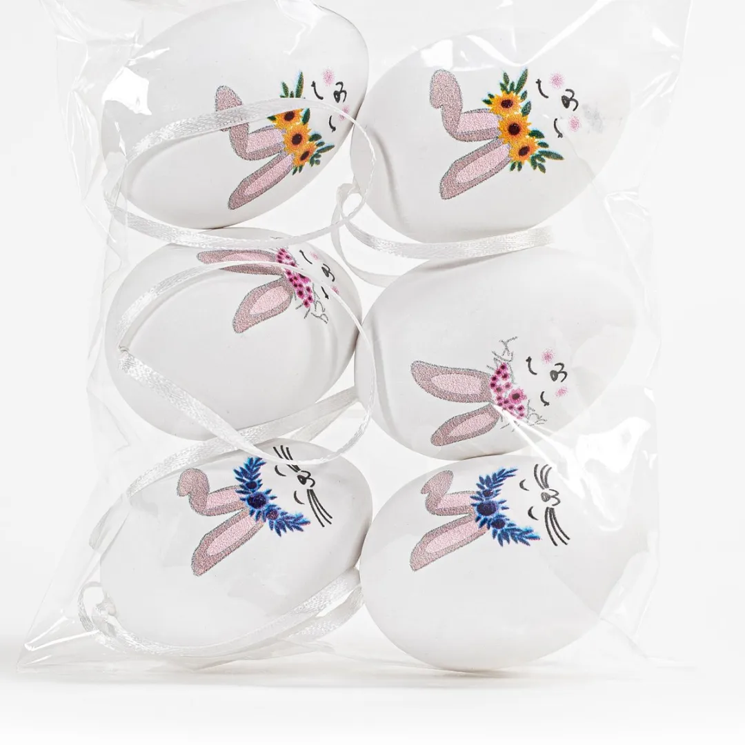 Anna's Collection Paaseieren met Haasjes - 6 Stuks - Wit