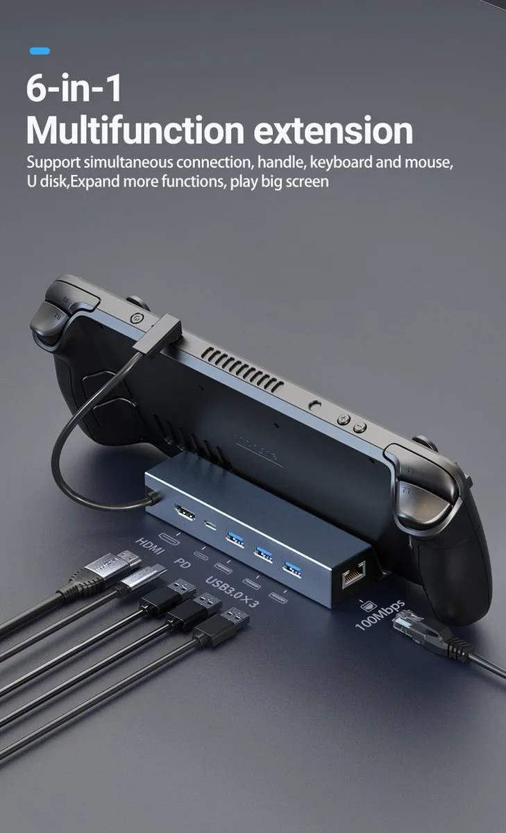 NÖRDIC DOCK V1 6-in-1 Docking Station - Grijs - 100W PD