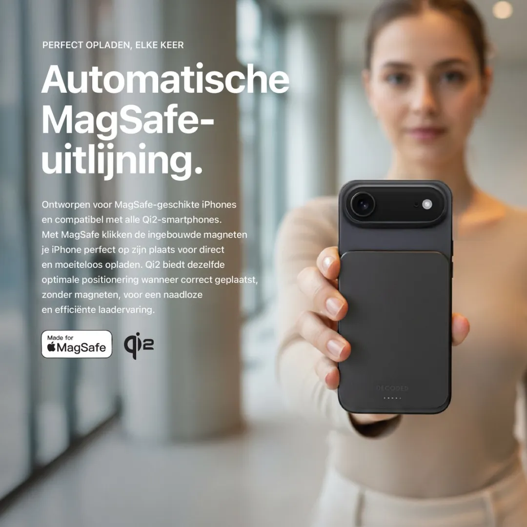 Decoded Slim Mag Powerbank 10.000mAh - MagSafe & Qi2 - Zwart