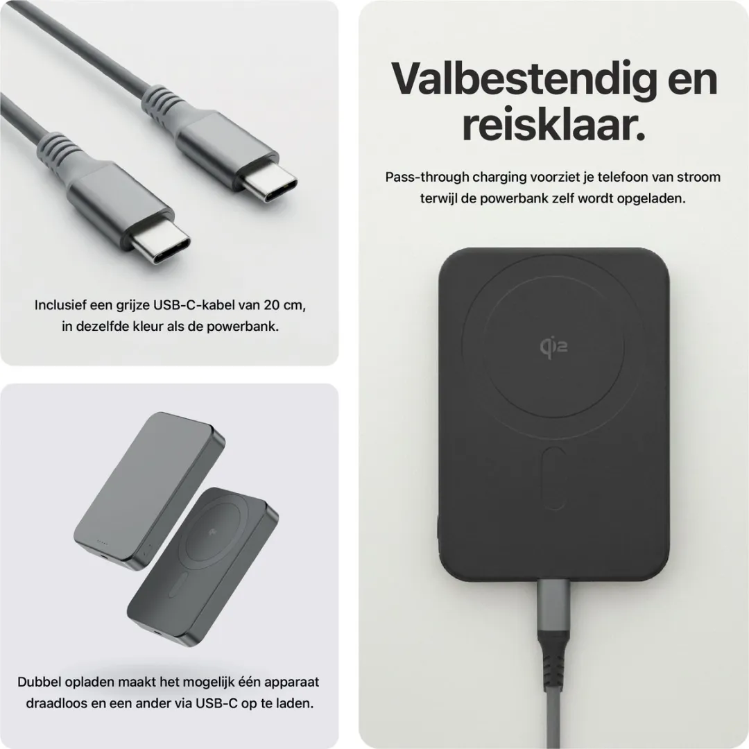 Decoded Slim Mag Powerbank 10.000mAh - MagSafe & Qi2 - Zwart