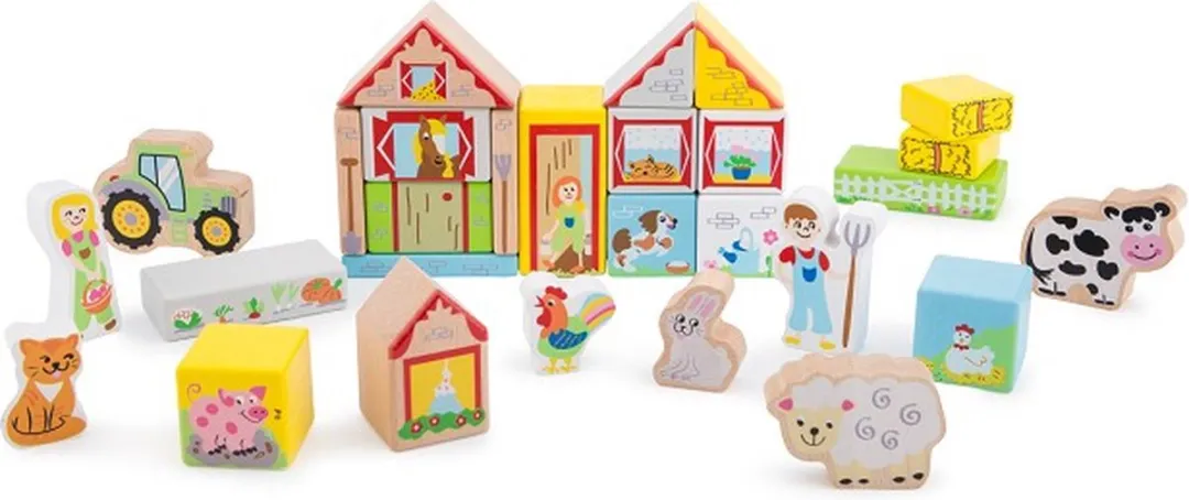 New Classic Toys Houten Blokken Boerderij - 27 Stuks - Multicolor